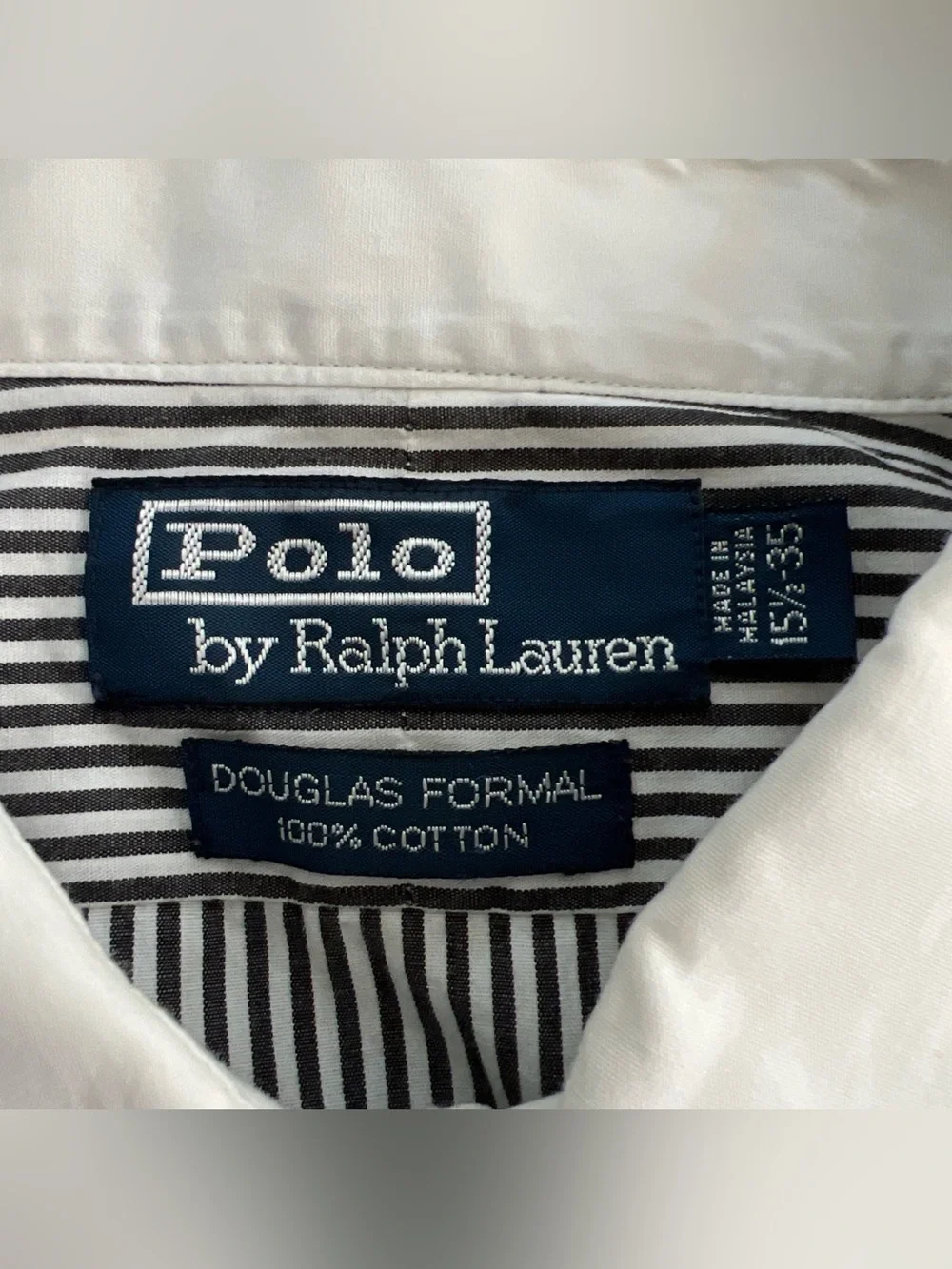 VTG Polo Ralph Lauren Douglas Formal Dress Shirt Men 15.5/35 Striped Black White